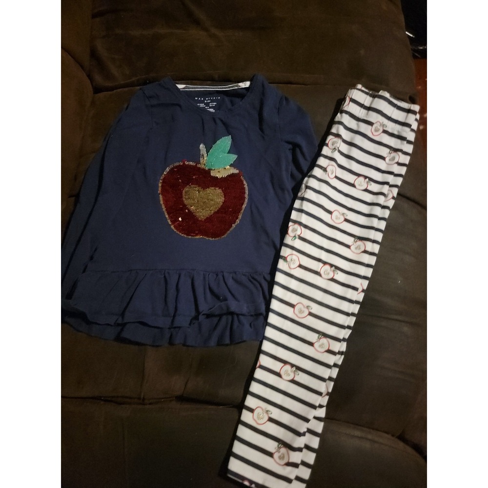 Max studio kids back to school apple outfit top‎ and leggings size 5 6